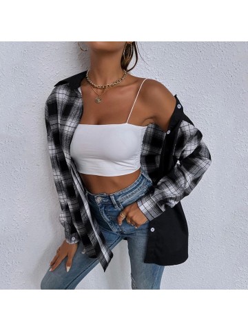 Black and white gant single row loose long sleeve shirt lapel