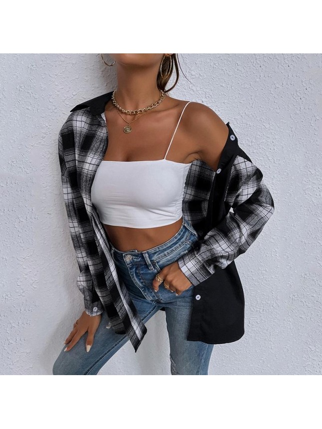 Black and white gant single row loose long sleeve shirt lapel