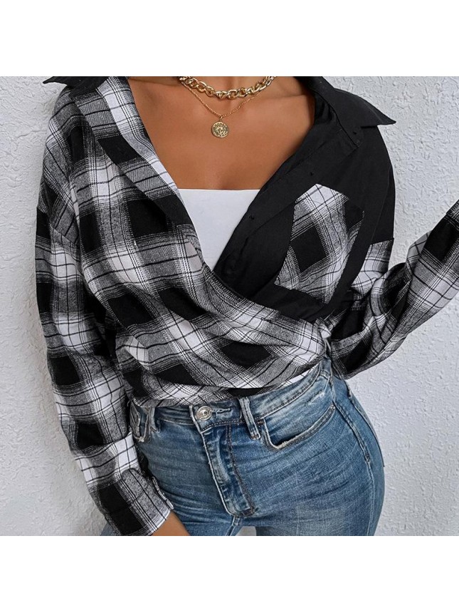 Black and white gant single row loose long sleeve shirt lapel