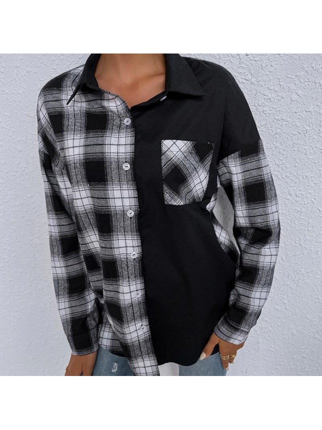 Black and white gant single row loose long sleeve shirt lapel
