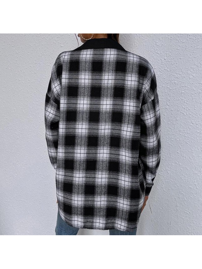 Black and white gant single row loose long sleeve shirt lapel