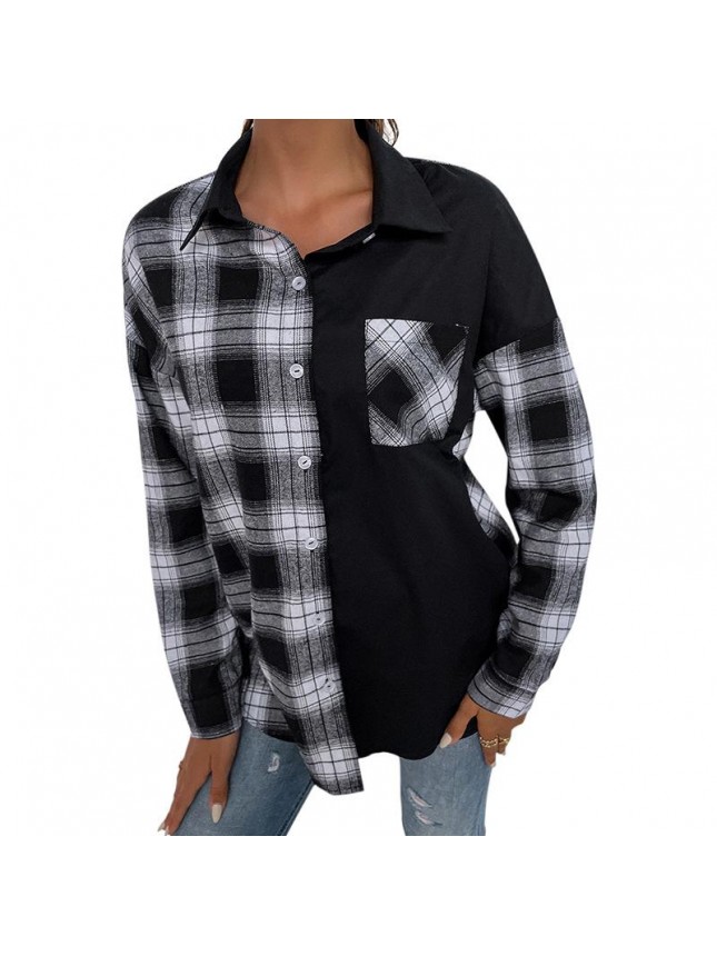 Black and white gant single row loose long sleeve shirt lapel