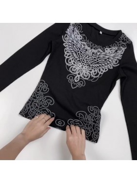 Colorful abstract print T shirt long sleeved bottoming top