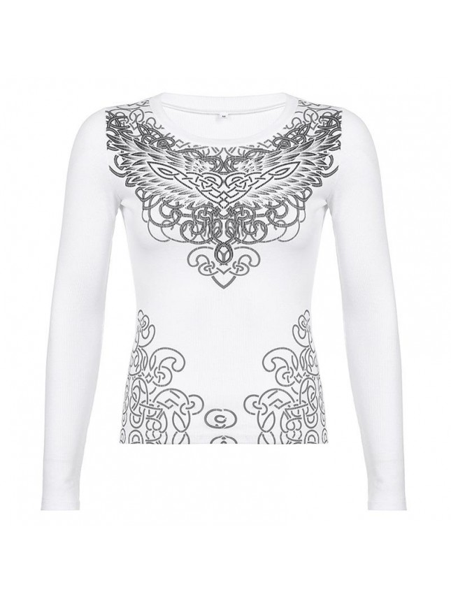 Colorful abstract print T shirt long sleeved bottoming top