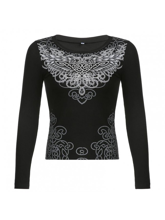 Colorful abstract print T shirt long sleeved bottoming top