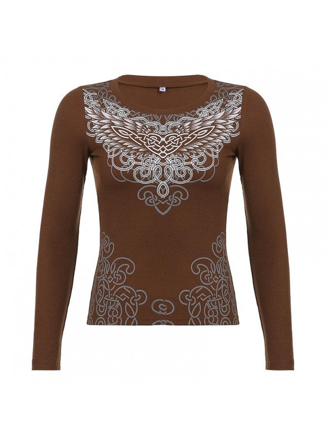Colorful abstract print T shirt long sleeved bottoming top
