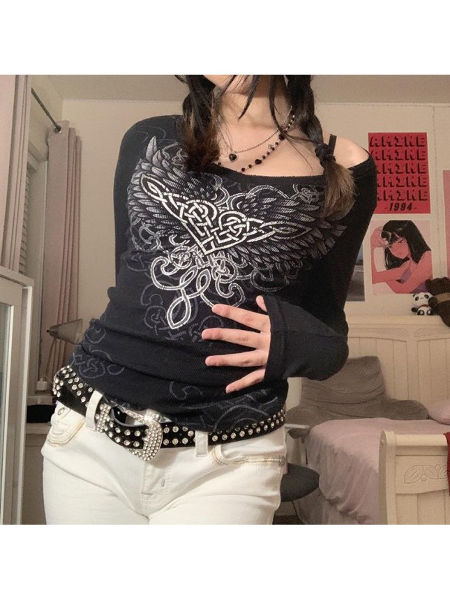 Colorful abstract print T shirt long sleeved bottoming top
