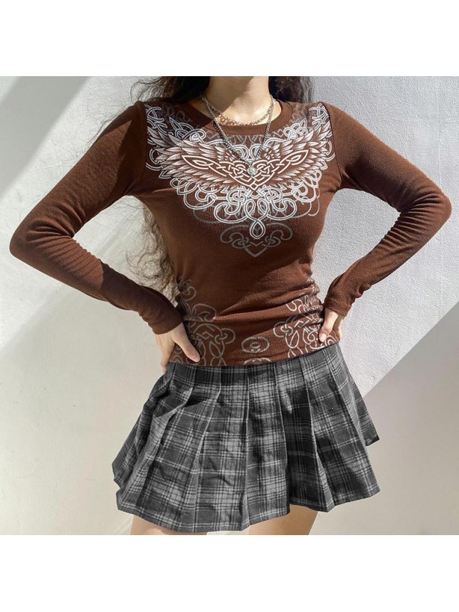 Colorful abstract print T shirt long sleeved bottoming top