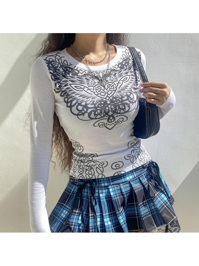 Colorful abstract print T shirt long sleeved bottoming top