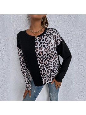Leopard long sleeve shirt loose t shirt
