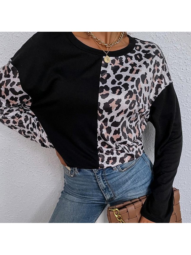 Leopard long sleeve shirt loose t shirt