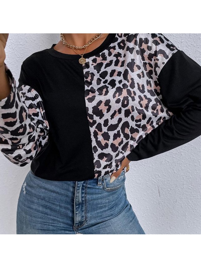 Leopard long sleeve shirt loose t shirt