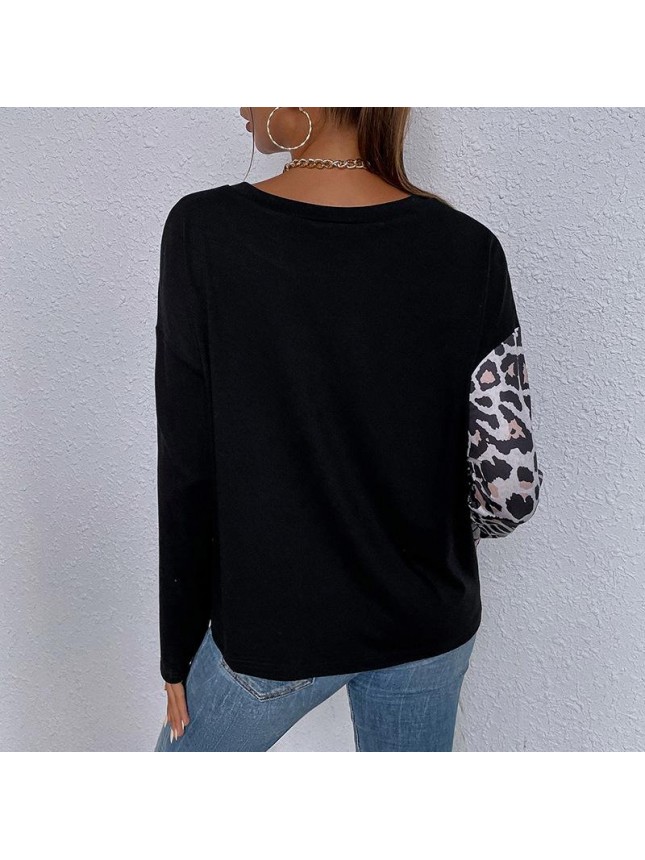 Leopard long sleeve shirt loose t shirt