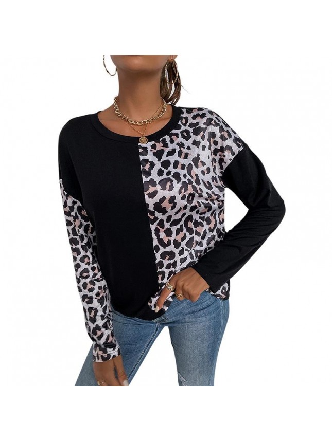 Leopard long sleeve shirt loose t shirt