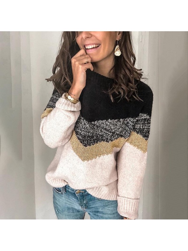 Splicing shoulder sleeve sweater fashion outfits