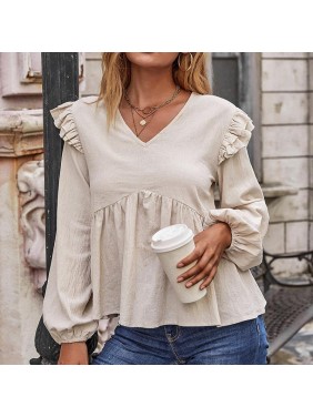 Bubble sleeve shirt loose long sleeve cotton T shirt