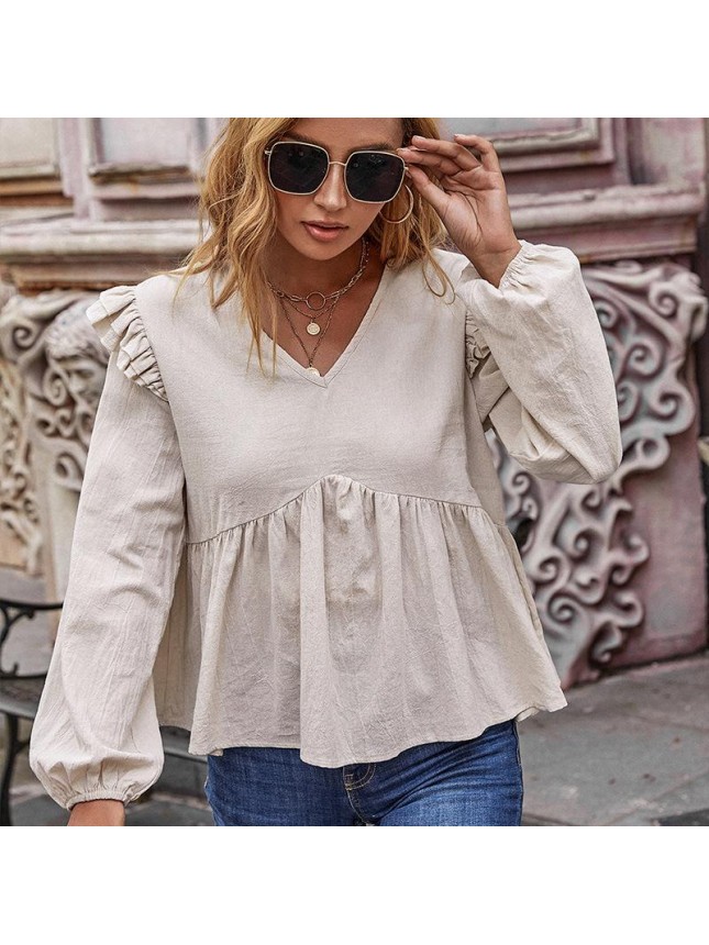 Bubble sleeve shirt loose long sleeve cotton T shirt