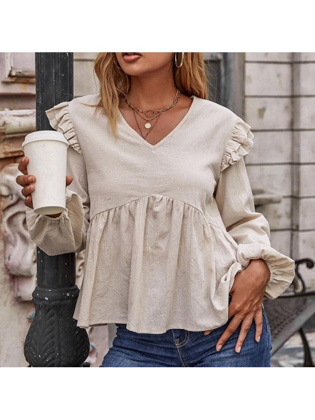 Bubble sleeve shirt loose long sleeve cotton T shirt