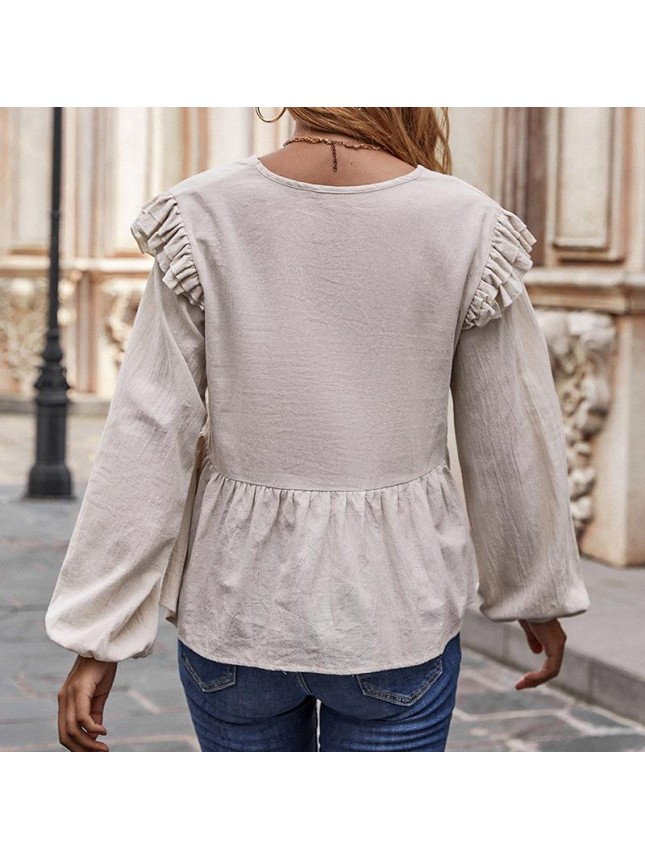 Bubble sleeve shirt loose long sleeve cotton T shirt