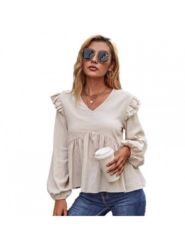 Bubble sleeve shirt loose long sleeve cotton T shirt