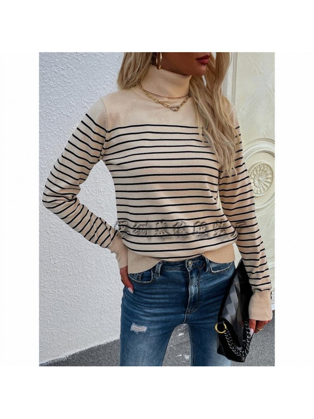 Striped high collar sweater striped sweater fashion outfits