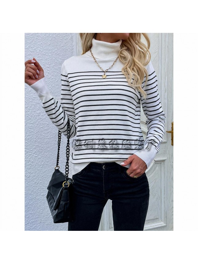 Striped high collar sweater striped sweater fashion outfits