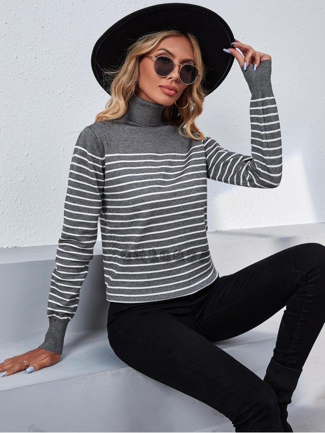 Striped high collar sweater striped sweater fashion outfits
