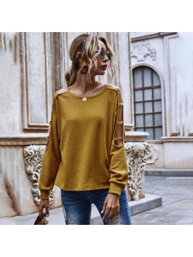 Original design solid color sweater hollow long sleeved loose  shirt