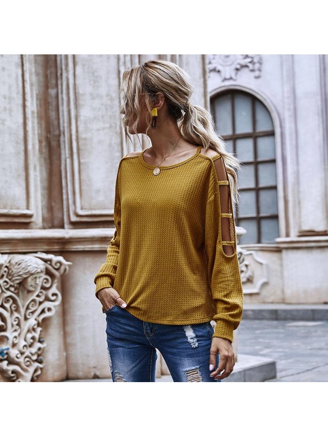 Original design solid color sweater hollow long sleeved loose  shirt