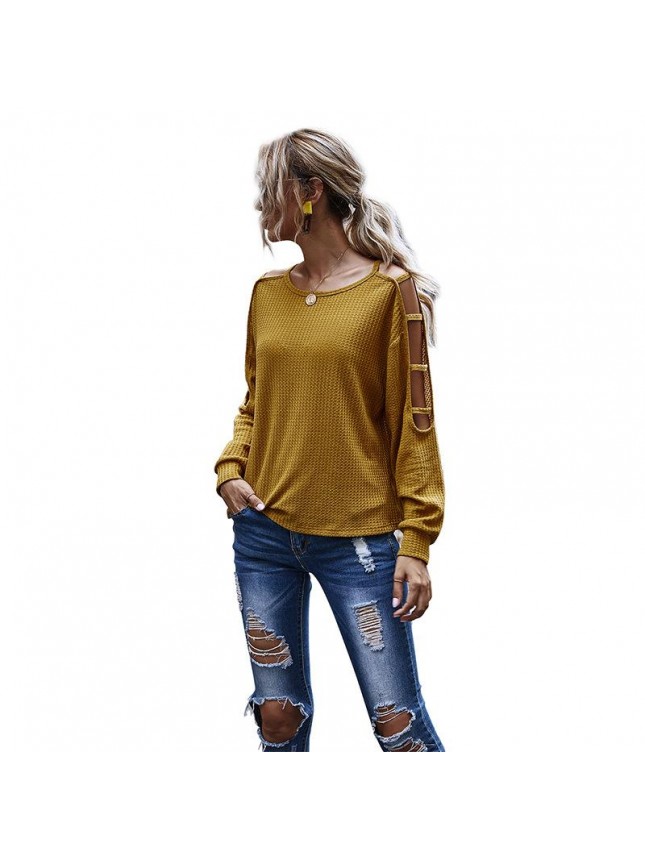 Original design solid color sweater hollow long sleeved loose  shirt