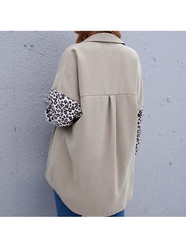 Shirt jacket lapel shirt splicing leopard long sleeved cardigan shirt