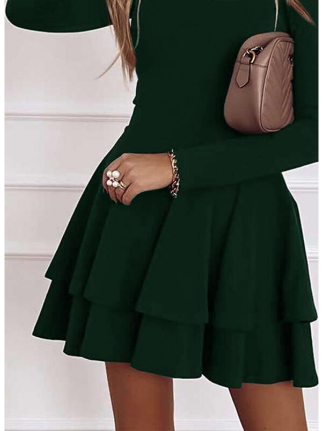 Long Sleeve Layered Ruffle Mini Dress – Emerald Green