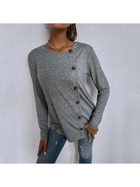 Long sleeve single breasted home loose T shirt source