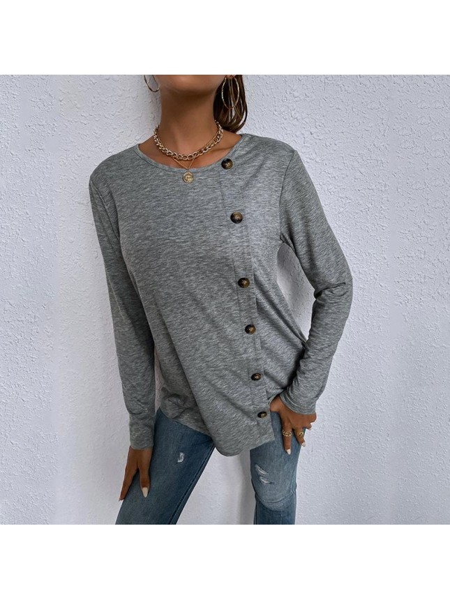 Long sleeve single breasted home loose T shirt source