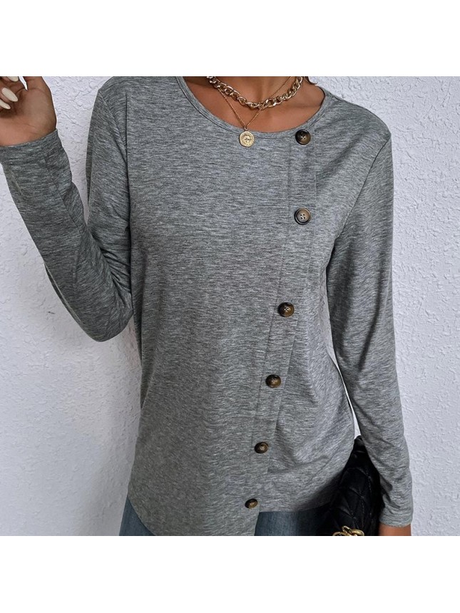 Long sleeve single breasted home loose T shirt source