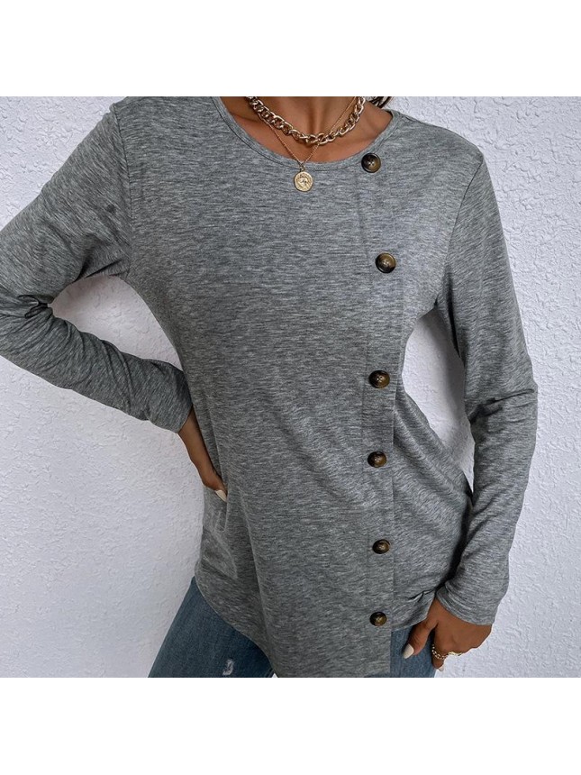Long sleeve single breasted home loose T shirt source
