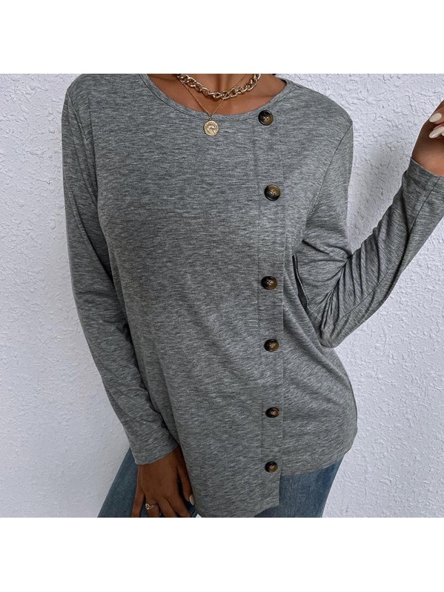Long sleeve single breasted home loose T shirt source