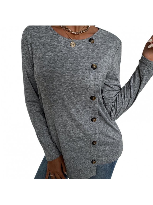 Long sleeve single breasted home loose T shirt source