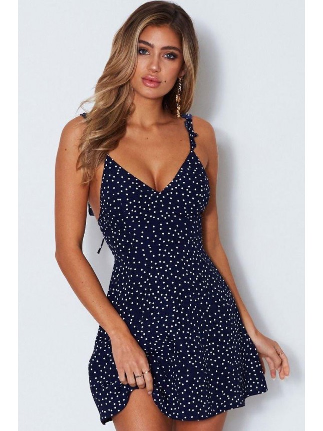 Flutter Polka Dot Summer Mini Sundress – Blue