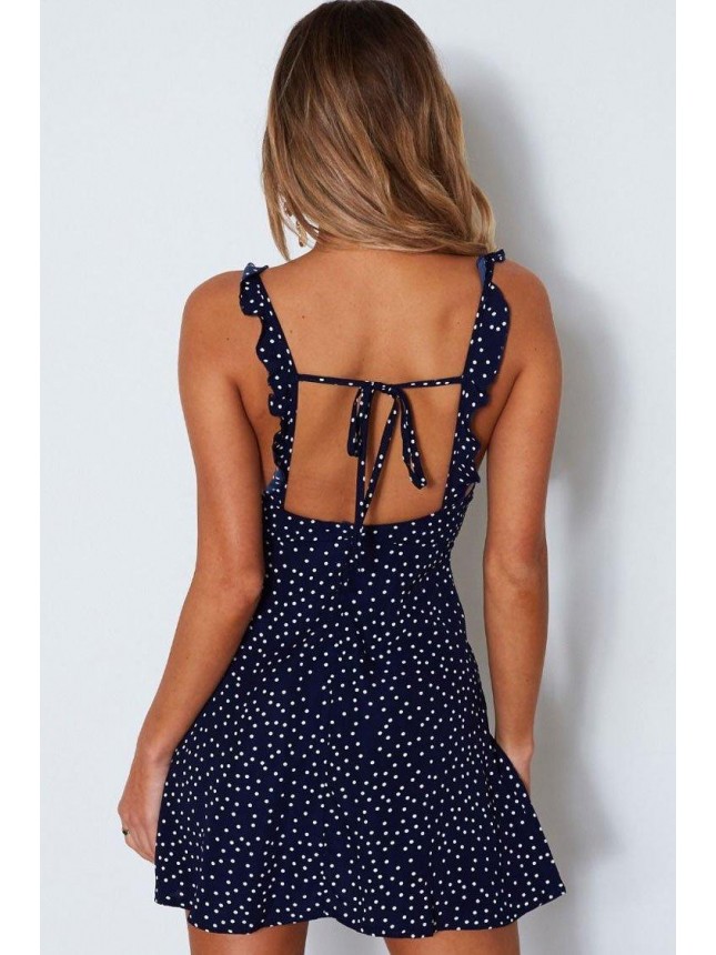 Flutter Polka Dot Summer Mini Sundress – Blue