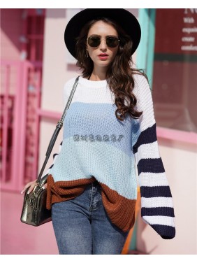 Summary splicing sweater temperament commuter loose sweater fashion outfits
