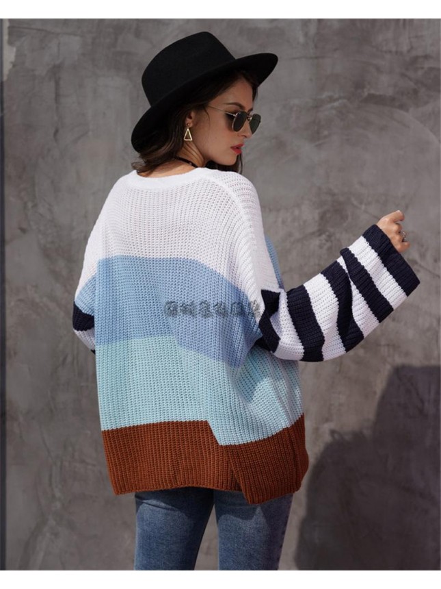 Summary splicing sweater temperament commuter loose sweater fashion outfits