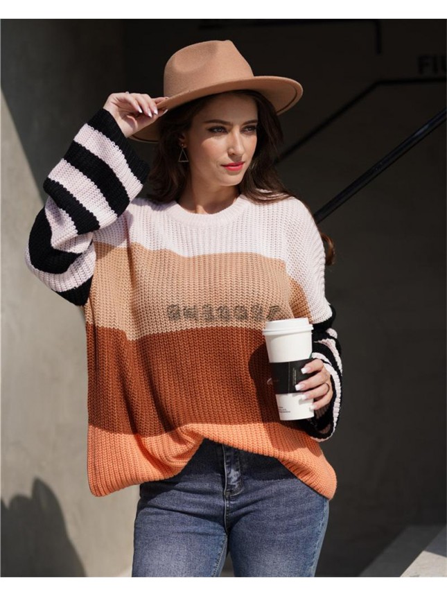 Summary splicing sweater temperament commuter loose sweater fashion outfits