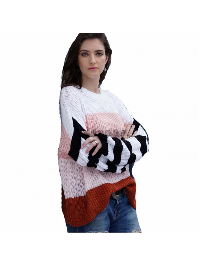 Summary splicing sweater temperament commuter loose sweater fashion outfits