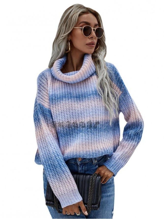 Striped knit high neck sweater rainbow sweater fashion outfits