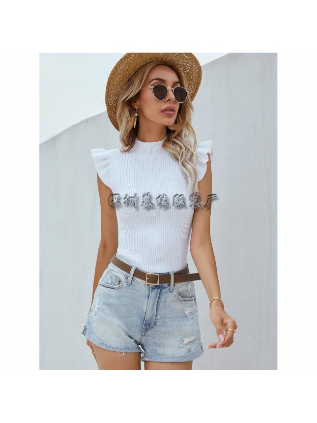Stitching small vest  repair shaped pleated threaded shirt fashion outfits
