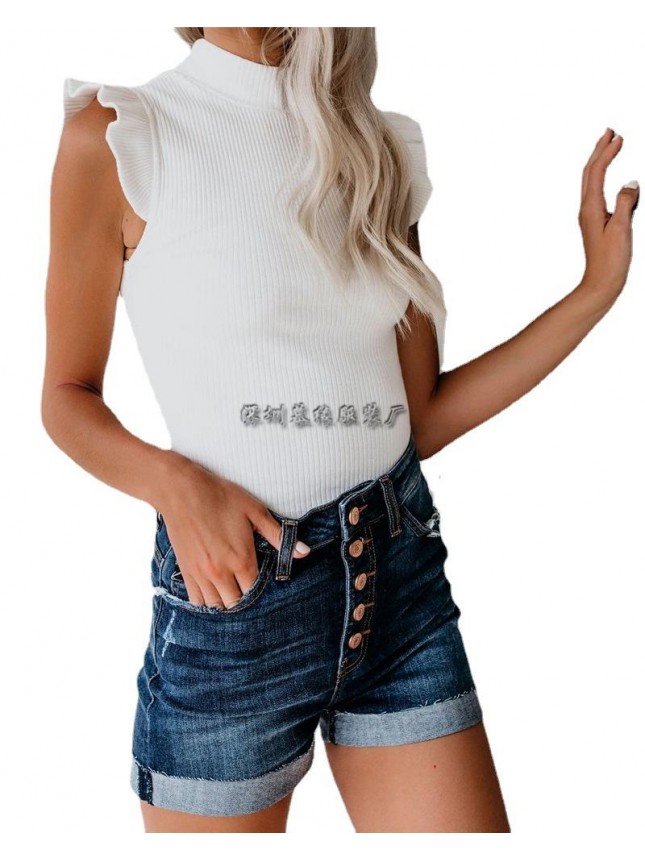 Stitching small vest  repair shaped pleated threaded shirt fashion outfits