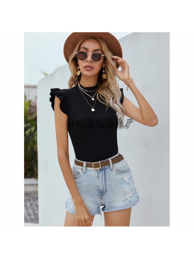 Stitching small vest  repair shaped pleated threaded shirt fashion outfits