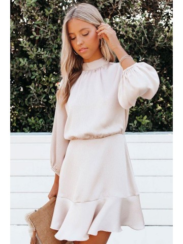 Bishop Sleeve High Neck Chiffon Mini Dress – Light Pink