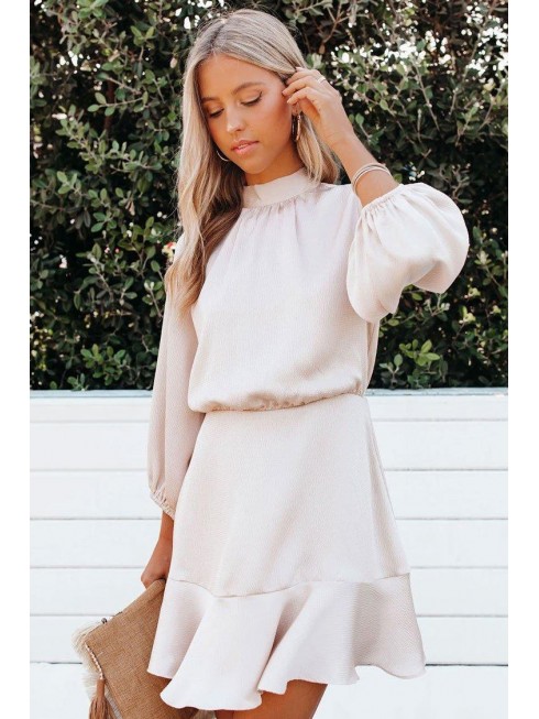Bishop Sleeve High Neck Chiffon Mini Dress – Light Pink